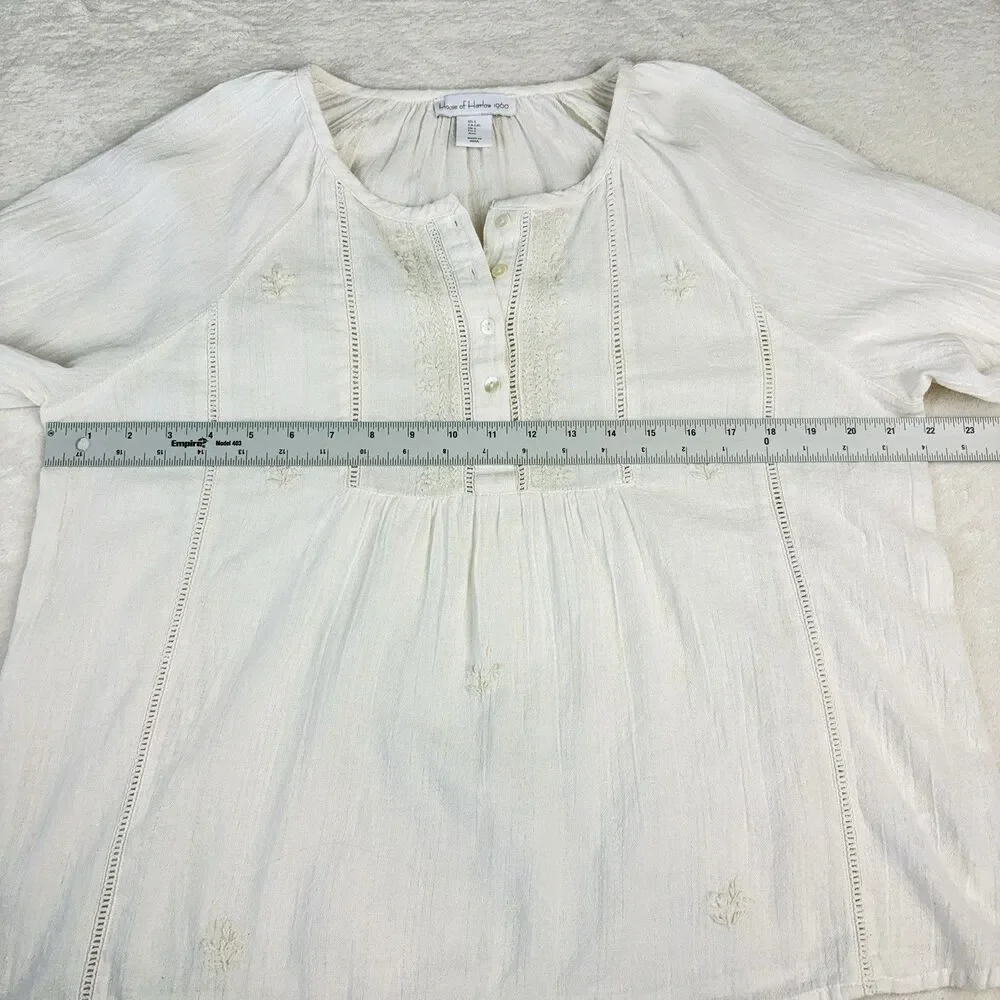 House of Harlow 1960 Boho Top Size L Ivory Embroidered Romantic Cottagecore - Picture 7 of 15